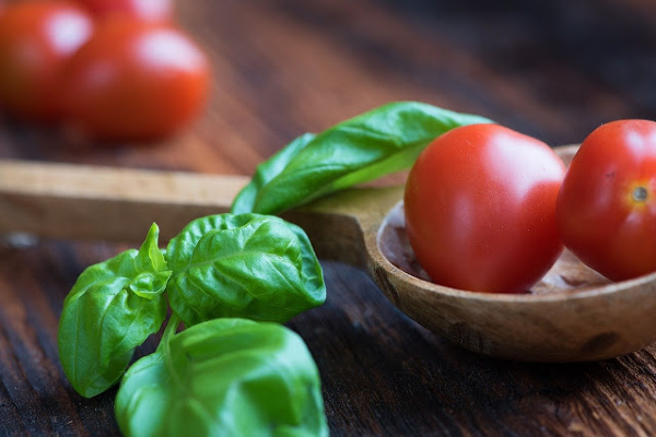 Adding a fresh herb or two and healthy raw vinegar adds a unique twist to tomatoes!  